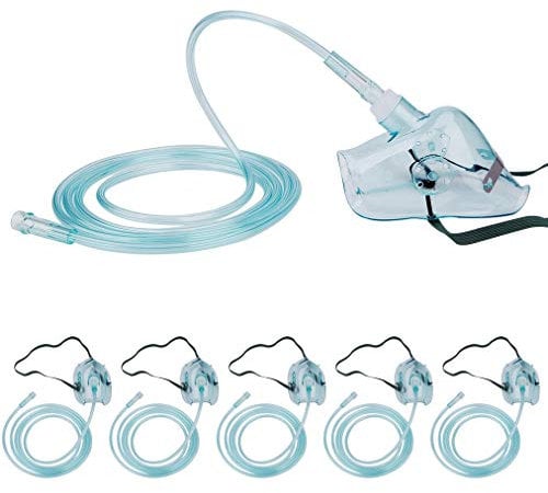 Sauerstoffmaske mit 1,8 m langem Schlauch und verstellbarem Gummiband, Größe L, 5 Stück