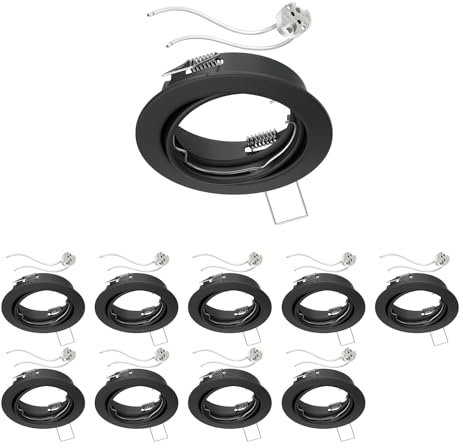 ledscom.de 10 Stück Decken-Einbaurahmen FERE Einbaurahmen schwarz matt schwenkbar (LED/Halogen/MR16/50mm) inkl. GU5.3 Fassung