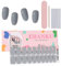 EBANKU 20PCS Gel Nail Stickers, Grey Gel Nail Strips Long Lasting Gel Strips for Nails UV Gel Nail Stickers with Nail File & Wooden Stick for Women Manicure