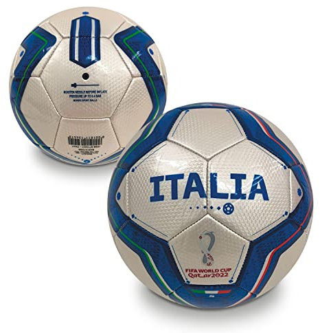 Mondo Toys - Pallone da Calcio Cucito FIFA WORLD CUP QATAR 2022 - ITALIA - Prodotto Ufficiale - misura 5-400 g - colore Bianco Azzurro - 13441