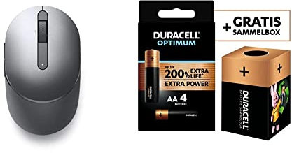 Dell Pro Wireless Mouse MS5120W Grey + Duracell NEW Optimum AA Alkaline Batteries [Pack of 4] 1.5 V LR6 MX1500