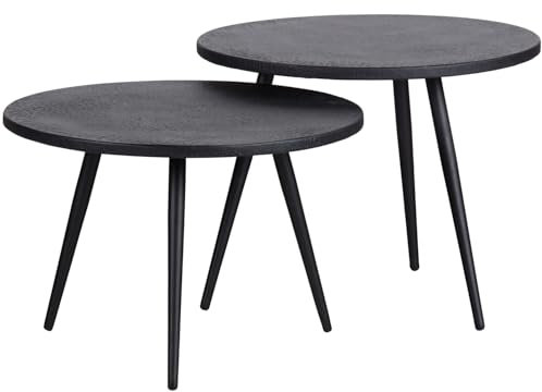 WOOOD Suze Beistelltisch Schwarz 2er Set - 2 Moderne Runde Couchtische aus Holz/Metall für Indoor und Outdoor Sofatisch Wohnzimmer