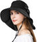 Comhats Faltbarer Damen Sonnenhut mit Nackenschnur Sonnenschutz Breite Krempe UV 50+ aus 100% Baumwolle Schwarz L