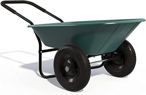 GYMAX Brouette de Jardin 2 Roues avec Cuve de 140 L, Chariot de Jardin avec Contenant en PP, Cadre en Fer Charge 100kg, Pneumatiques pour Tout Terrain, Convient pour Jardin, Patio et Entrepôt (Vert)