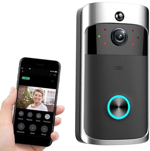 Casieblue Video Doorbell, Wireless Doorbell Camera with Free Cloud Storage HD WiFi Doorbell IP66 Waterproof Operated Motion Detector Audio&Speaker Night Vision for iOS&Android