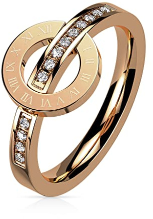 Paula & Fritz® Ring Damen Römische Zahlen Zirkonia 316L Chirurgenstahl Größe 49 (15,6) - 59 (18,8) 10-mm breit Damenring Herrenring Motivring