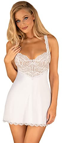 Obsessive - Hemdchen Amor Blanco l mit String-Tanga l Nachthemd l Dessous l Verstellbare Träger l Weiß l Größe 2XL-3XL