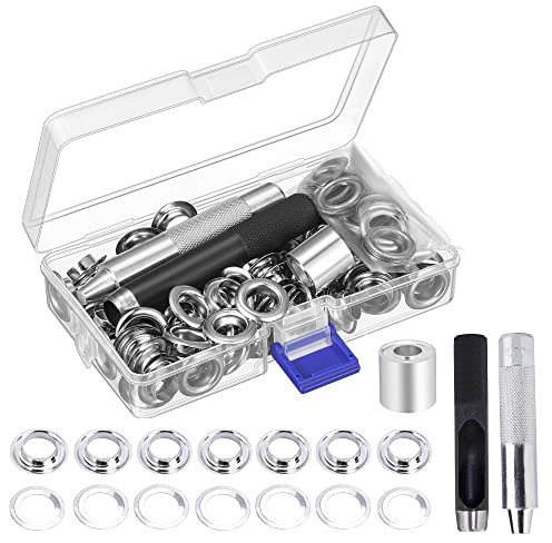 Ösen Set, Ösenzange für Planen, Ösenzange Set mit 10 mm Innendurchmesser, 100 Sätze Tüllen Werkzeugsätze für Lederstoffe, Planen, Gardinen, Schuhe, Bekleidung, Zelt etc