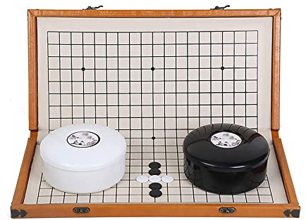 Weiqi Go Game Set Board avec des Pierres Go convexes Simples et des Bols en Bambou Jeu de société de stratégie Classique Portable et de Voyage pour Les Enfants