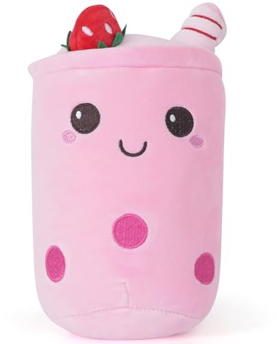 ANBOOR Bubble Tea Kuscheltier Boba Stofftier Plüschtier Milchtee Plüschpuppen Gefüllte Plüsch Kinderspielzeug für Party Gefälligkeiten (25 cm, Erdbeere EIS)