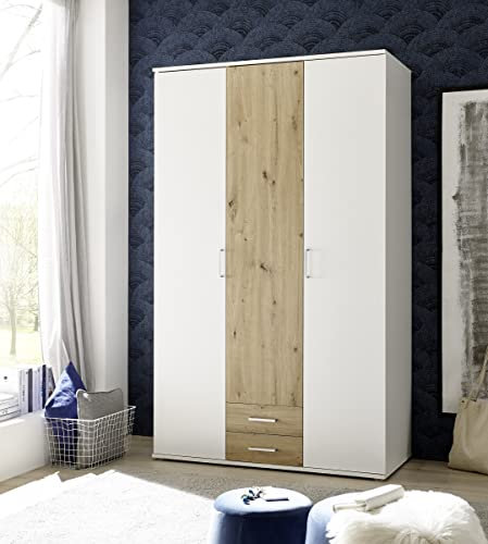 möbelando Kleiderschrank >Marburg< (BxHxT: 120x196x54 cm) in Weiß/Artisan Eiche