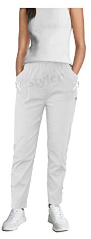 URBAN STITCH Trouser for Women UK White Casual Full Length Elasticated High Waist Pants with Stretch Light Weight Summer Straight fit Ladies Bottoms (16, White)