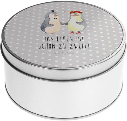 Mr. & Mrs. Panda Blechdose rund Pinguin Heirat - Geschenk, Blechdosen mit Deckel, Aufbewahrungskiste, Heiratsantrag, Bräutigam, Geschenkkiste,
