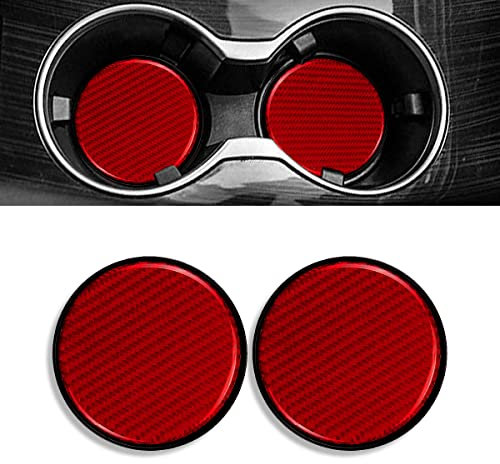 2Pcs Car Water Coasters, Jagowa Carbon Fiber Round Universal Car Coaster Anti-Slip Mat PVC Cup Holder Car Accessories for Women Girls (Red)