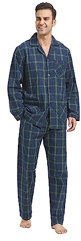 kolipajam Ensemble pyjama en coton pour homme 2 pièces Plaid Comfy Vêtements de nuit PJS avec poches, Vert à carreaux, S