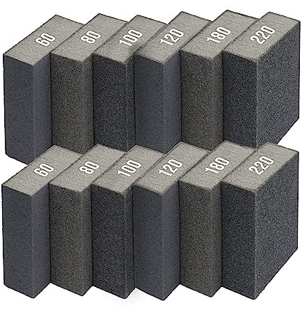 SEDEF Sanding Blocks Wet and Dry use Sanding with water - 6/12 Different Grits, 60/80/100/120/180/220 Washable and Reusable, Sanding sponges for Wood, Metal, Wall, Furniture and more, Pack of 12