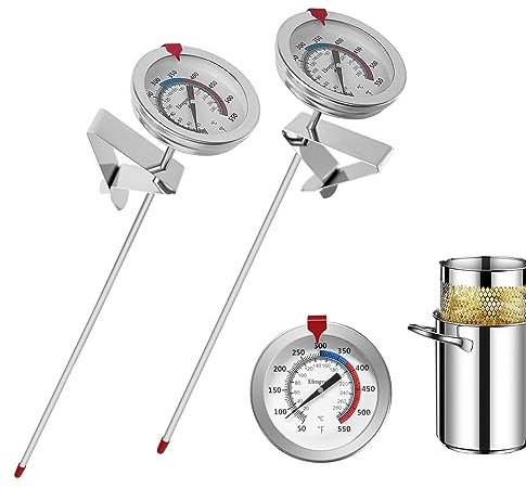 Efengcook Candy Oil Thermometer for Fring,Deep Fry Thermometer (2 Pack) with Pot Clip,12 Probe - Classical Turkey Fryer Thermometer Long for Tall pots,Beef,Lamb,Meat Cooking