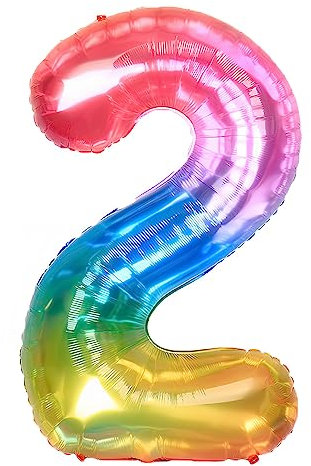 Ponmoo 40 inches Foil Balloons Numbers 2 Neon Rainbow (101cm), Inflatable Helium or Air, Giant Balloon Number 0-9, 10-29, 30-100, Grand Balloons for Anniversary Wedding Birthday Party Decoration