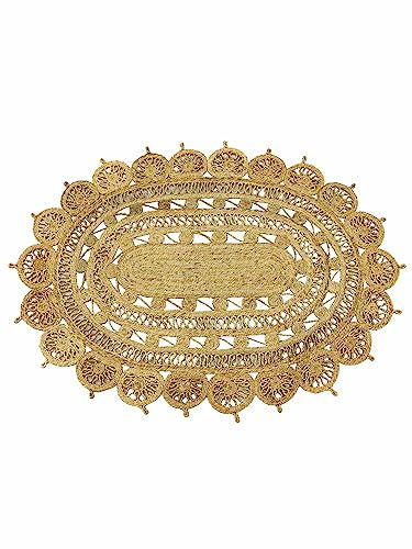 carpetfine Juteteppich Cate Oval Naturfarbe Beige 120x170 cm handgewebt aus Jute | Moderner Naturteppich Uni im Boho - Style Teppich Oval für Wohnzimmer, Schlafzimmer und Küche