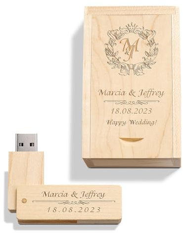 Clé USB gravée personnalisée en Bois Massif USB 3.0 Drive Clé USB en Bois avec Gravure personnalisée, Cadeau pour Mariages, Anniversaires, remises de diplômes, Anniversaires (Arce A, 32GB)