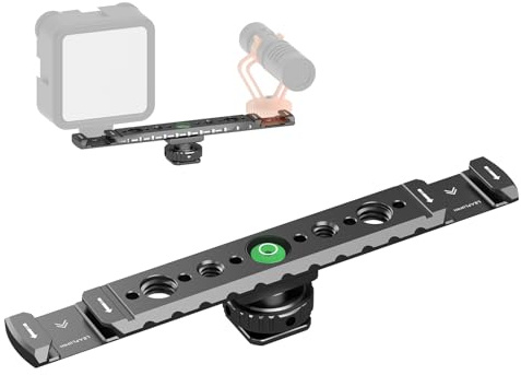 Leaplumin Dual Cold Shoe Mount Bracket，Aluminum Dual Hot Shoe Extension Bar | Lightweight Cold Shoe Mount Adapter，Extension Bracket with Shoe Mount 1/4 Thread suitable for Microphone，LED Video Light etc