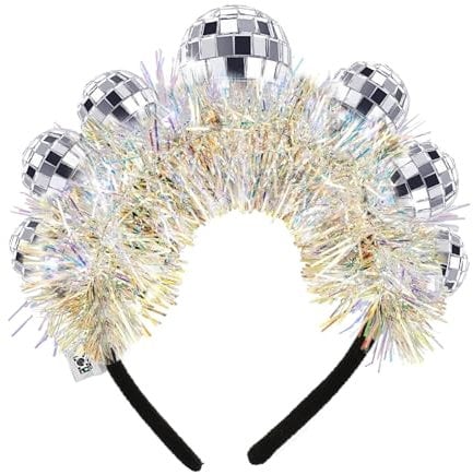 Discokugel Haarreif Silver,Kopfschmuck mit Kugeln,Haarreif Spiegel Ball,LED Haarreif Silberne Kugeln,Haarreif mit Glänzenden Kugeln,Haarschmuck,Haarreif Glitzerkugeln Silber,Stirnband,Girl Headwear