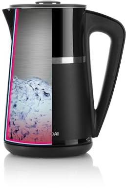HYUNDAI VK 309 Edelstahl Wasserkocher I Doppelwandiger Wasserkocher I 1.7 Liter I 2200 Watt I 5 Temperaturstufen I LED-Display I KEEP WARM-Funktion I Automatische Abschaltfunktion