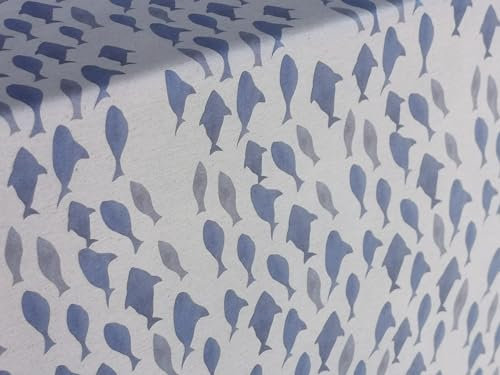 Staab's Stoff wasserabweisend Baumwolle beschichtet blaue Fische (Breite 140 cm x Länge 100 cm)