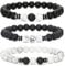 APMGONT 8 mm Perlenarmbänder Set, 3 pcs Perlenarmband Herren mit Schwarzen Lavastein, Naturstein Yoga Perlen Elastische Armbänder Verstellbares Herren Armbänder Set Geschenke für Männer (WeiB)