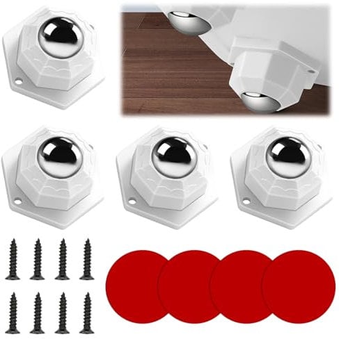 Kugelrollen für Möbel, 4 Stück Kugelrollen Schwerlast, 360 Grad Mini Rollen für Küchengeräte, Selbstklebendes Rollenrad, Kugel Möbelrollen, für Aufbewahrungsboxen, Mülleimer, Nachttische (Weiß)