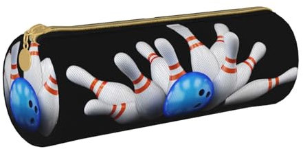 BeNtli Federmäppchen, Federmäppchen, tragbares Federmäppchen, Ledertasche, Schreibwaren-Aufbewahrungstaschen, Bowling-Flasche-Druck