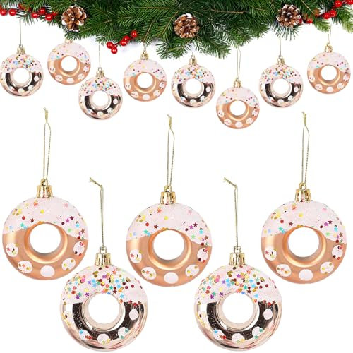 DAHI 8pcs Christbaumschmuck Deko Donuts Weihnachtsbaumanhänger Baumkugeln als Weihnachtsdeko (Champagne)