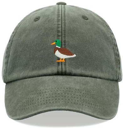 Stockente Duck Baseballkappe, Vintage, gewaschen, Unisex, Väter, verstellbar, Vogelbeobachter, olivgrün, Einheitsgröße