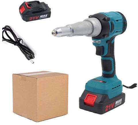 Pistola remachadora eléctrica inalámbrica sin escobillas de 21 V, pistola remachadora eléctrica portátil para tuercas, herramienta manual automática para tuercas remachables alimentada por batería LED