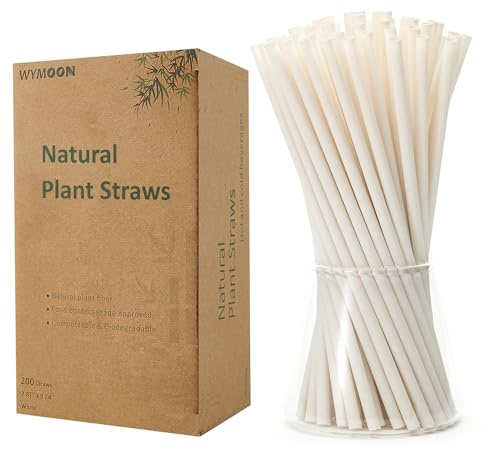 Biodegradable Straws made of Natural Plant | 200 PCS 7.8'' Compostable Eco-Friendly Drinking Straws Disposable | Durable for Hot & Cold Drinks