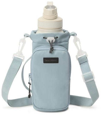 SEPWIK Water Bottle Carrier Bag With Phone Pocket - 40oz Holder Pouch With Adjustable Strap Sleeve for Walking, Hiking, Camping, Gym - Scandihome Series Blue