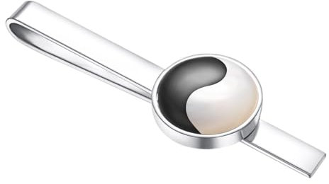 Asienice Krawattennadel Yin Yang Silberne krawattenklammer für Herren Schwarz und Weiß Tai Chi Hochwertig Schmuck