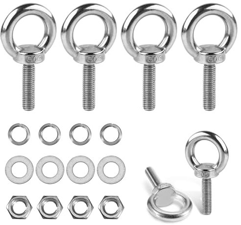 Vite ad anello M8, 4 viti ad occhiello in acciaio inox 304, con tappo a vite e rondelle, occhielli a vite, viti ad anello per il fissaggio, per appendere, interni, esterni