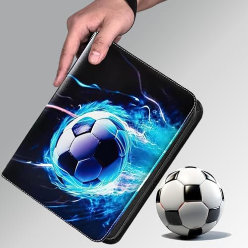 Cerkkapo Fußball Sammelalbum, PU Tragbar Fussball Karten Sammelalbum, 50 Seiten 400 Karten Kapazität FussballSammelalbum, Sammelkarten Album Ordner Buch kompatibel Fußballkarten Geschenk für Kinder