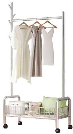 DODOBD Metall Kleiderständer auf Rollen,Kleiderstange Rollen,Kleiderständer Stabil,Kleiderstangen,Kleiderständer mit Rollen,Kleiderwagen,Freistehender Kleiderständer mit Storage Shelf