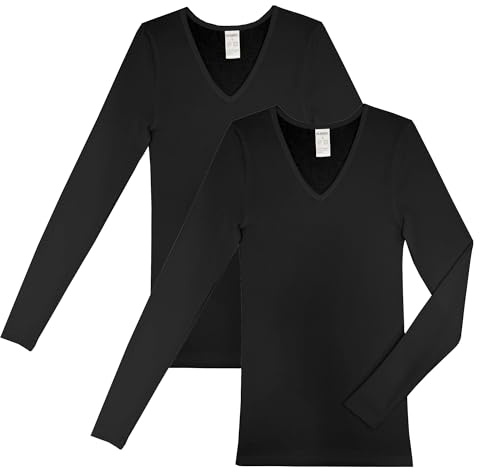 HERMKO 13680 2er Pack Damen Langarm Unterhemd mit V-Ausschnitt