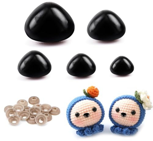 Sicherheitsnasen für Häkeltiere 15-30mm 100 Stück Kunststoff Bärennasen Sicherheits Nasen Puppennasen mit Unterlegscheiben für Amigurumi