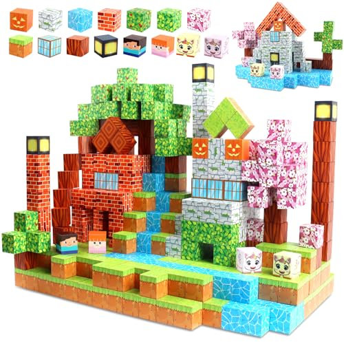 Uiczdry 80 Stück Magnetische Bausteine,2.5CM/Stück Bauen Magnetische Sensorik Blöcke Welt,Spielzeug zum Aufbau Einer natürlichen Welt,Montessori Spielzeug ab 3 Jahren Geschenk für Jungen und Mädchen