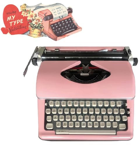 HGTRH Traditional Manual Typewriter, Portable Typewriter with New Ribbon Smooth Running Metal Machines for Letters Creative Writing Crafts Vintage Manual Typing Machine Pink