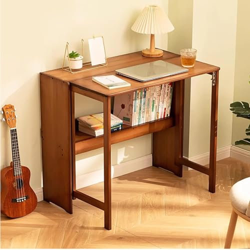 Klapptisch Aus Bambus,Esstische For Kleine Räume, Erweiterbarer Schreibtisch Aus Natürlichem Bambus, Arbeitscomputertisch Mit Hutch, Computertisch, Schreibtisch, Einfache Kinderschreibtische(Brown,100