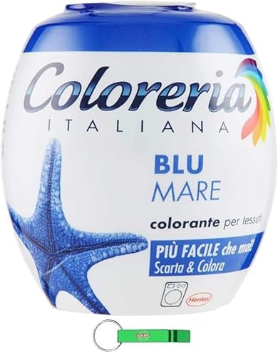Coloreria Italiana Colorante Tessuti e Vestiti en Lavatrice, Blu Mare, Tinte textil y de ropa para la lavadora, mar azul, 350 g + llavero Beni Culinari gratuito