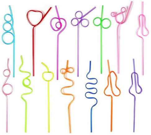 30 Stück Strohhalm Set Wiederverwendbar, Kinder Strohhalme Bunte Lange Trinkhalme, Verschiedene Formen trinkhalme mit Knoten, Geburtstagsfeier, Hochzeiten
