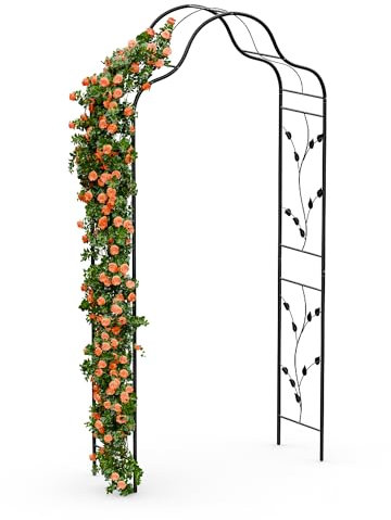 blumfeldt FloraBelle Rosenbogen – Metall-Rosenbogen Mit Dekorativen Blattmustern, Stabiler Pulverbeschichteter Stahlrahmen, Wetterfest, Ideal Für Kletterpflanzen, Einfache Montage, 240x110x40 cm