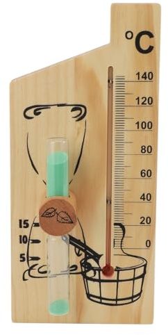 Thermomètre sauna sablier sable temporaire en bois doré de température en bois de température mural accessoire sauna pour salle de sauna 0 à 140 degré de diplôme en Celsius 15