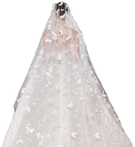 Hrlace Braut-Schleier Hochzeit Schleier mit 3D -Schmetterling ＆ Perle Lang Einlagiger Brautschleier Kathedralen Tüll Braut Hochzeitsschleier Weiß Weicher Hochzeitskleid Accessoires 3.5m L X 3m B
